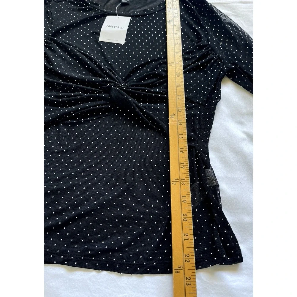 New Forever 21 Womens Sheer Twisted Mesh Rhinestones Top Size XL Black Clubwear